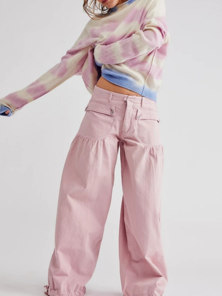 Adjustable Hem Draped Jeans