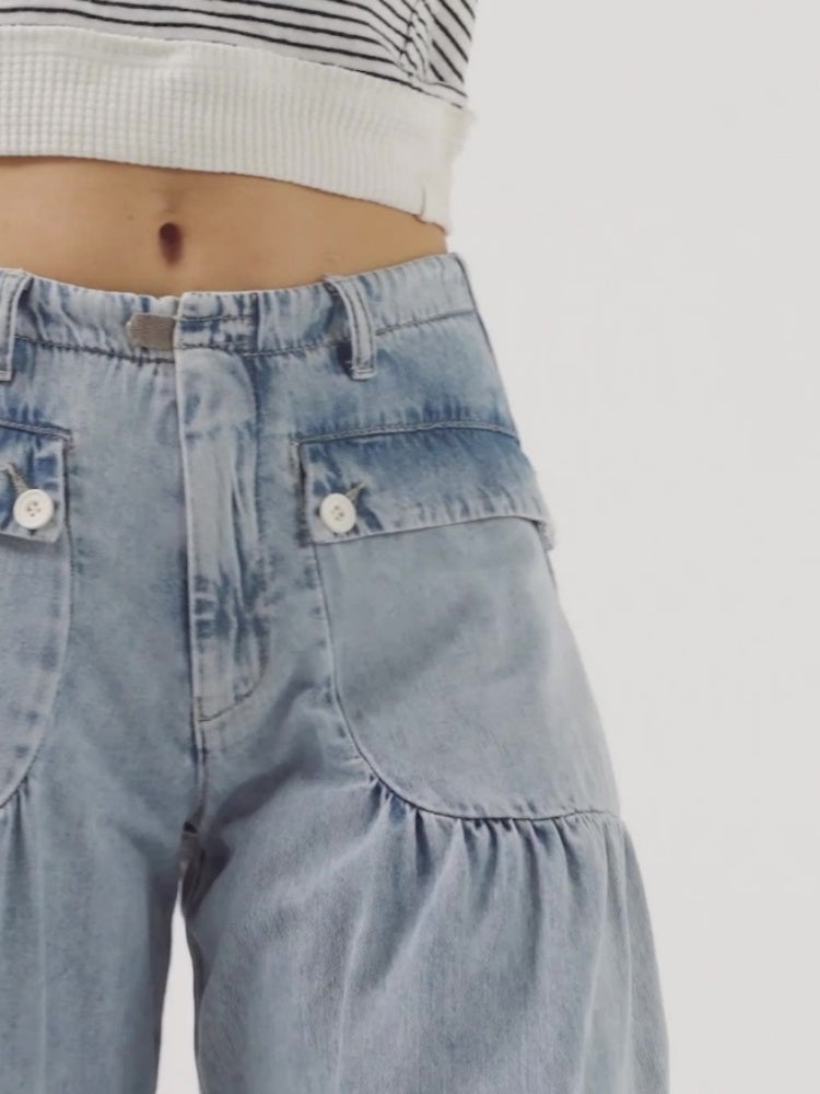 Adjustable Hem Draped Jeans